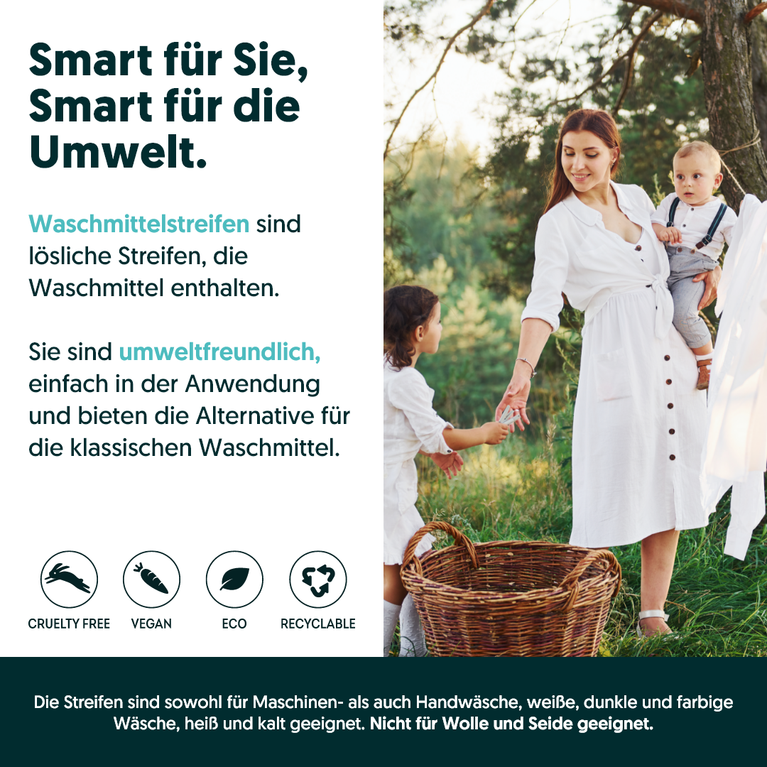 Nachhaltige Waschmittelstreifen - für 64 Wäschen